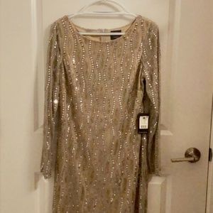 Adrianna Papell Long Sleeve Beaded Dress